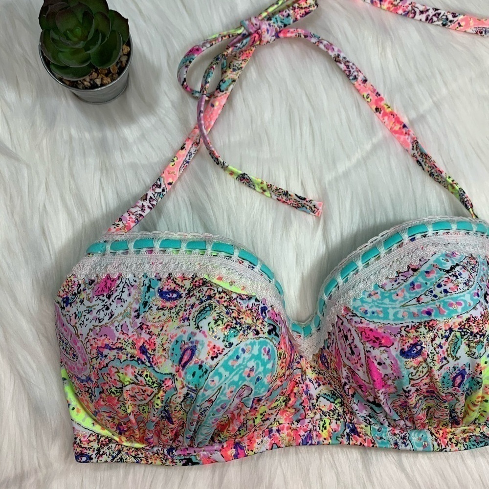 NWOT Shade & Shore Multicolored Halter Bikini Top - Picture 2 of 10